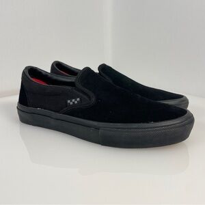 Vans Mens Size 9.5 Popcush Slip On Skateboard Triple Black Suede Sneakers